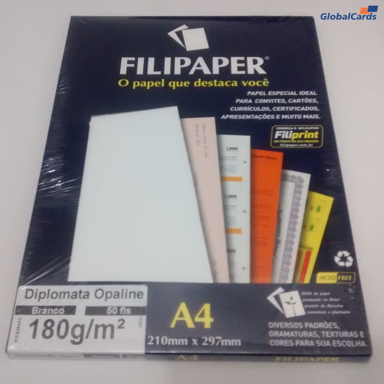 Papel Filipaper Diplomata A4 Branco 180gm2 Globalcards 8347