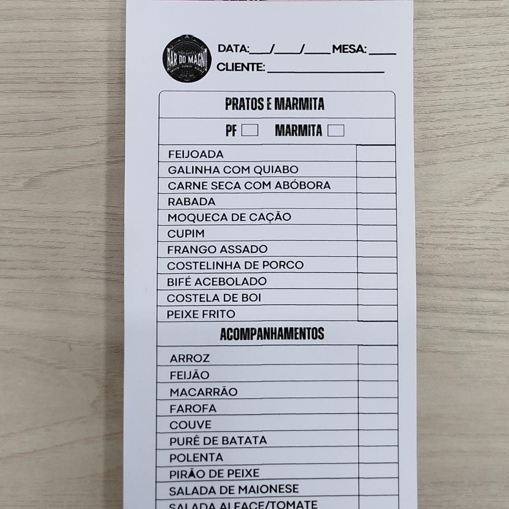 Blocos ou Comandas Sulfite 75g Preto Branco 10x21cm 1x0 cores c/ 10 blocos de 100 folhas