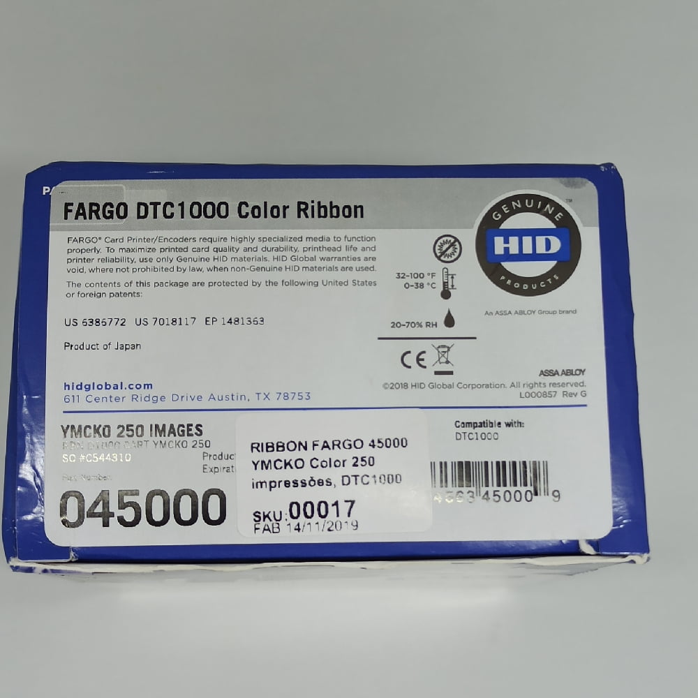 Ribbon Fargo 45000 YMCKO *Color 250 impressões, *DTC1000