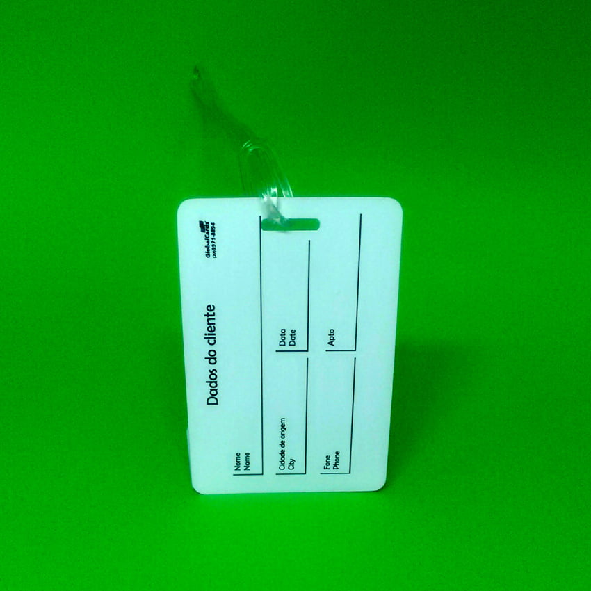 Cartão de Identificação de Bagagem com alça transparente de pvc 0,76mm 4x1cores