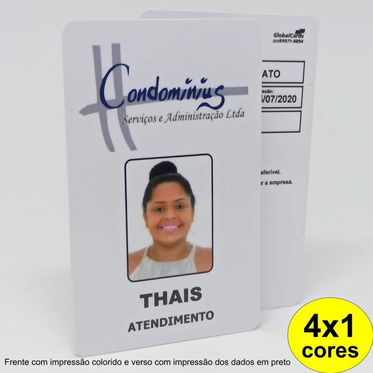 Crachás PVC 0,76mm 4x1 Cores com Dados Frente Cor e Verso P&B - Min 015 - Gráfica Globalcards