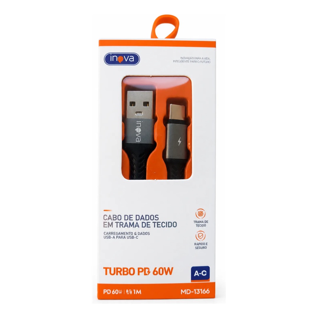 Cabo USB-A para USB-C Inova MD-13166 60W 1m Trançado Carga e Dados - Gráfica Globalcards