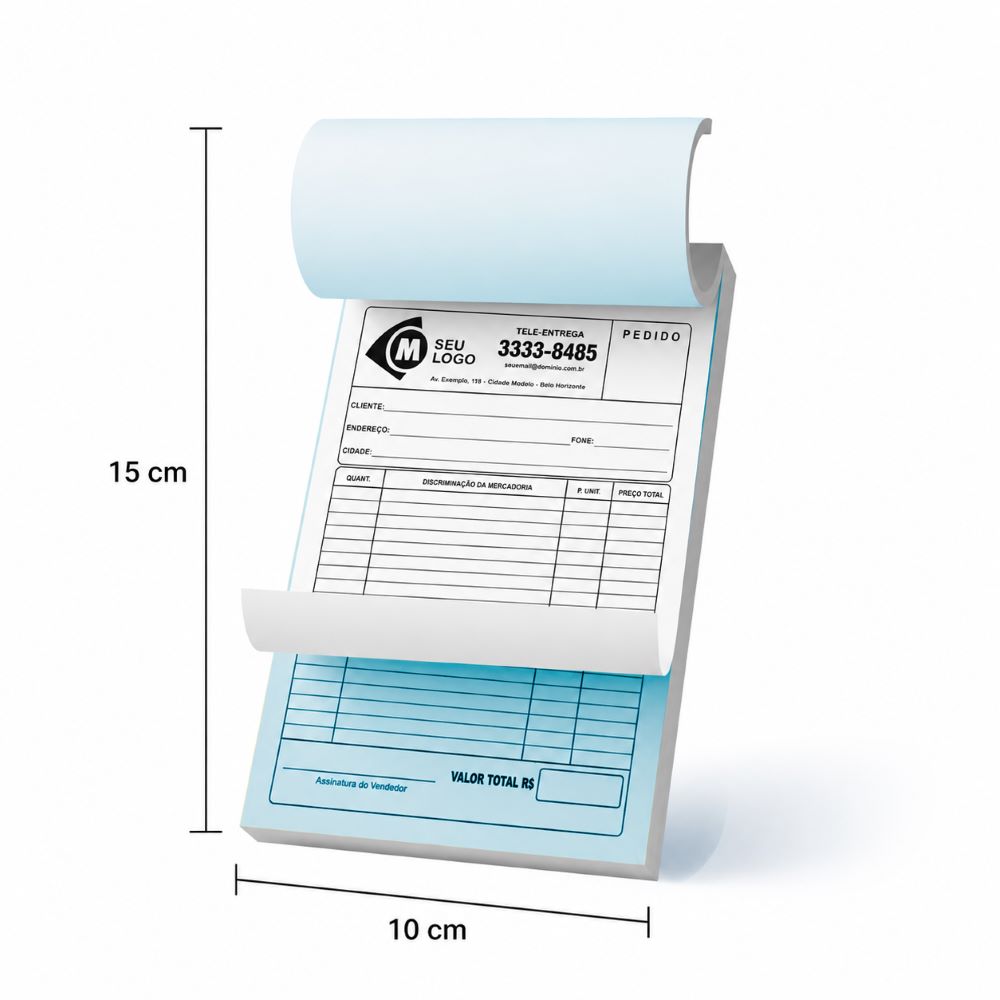 Bloco AutoCopiativo 56g 10x15cm 1x0 cores - 100 Folhas (50 Jogos – 2 Vias) - Gráfica Globalcards