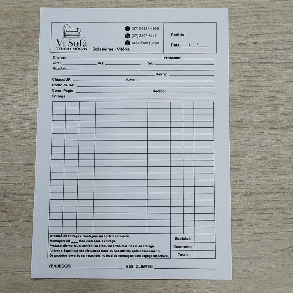 Bloco de Comanda ou Pedido Sulfite 75g Impressão PB 15x21cm 1x0 cor c/100 folhas - Gráfica Globalcards