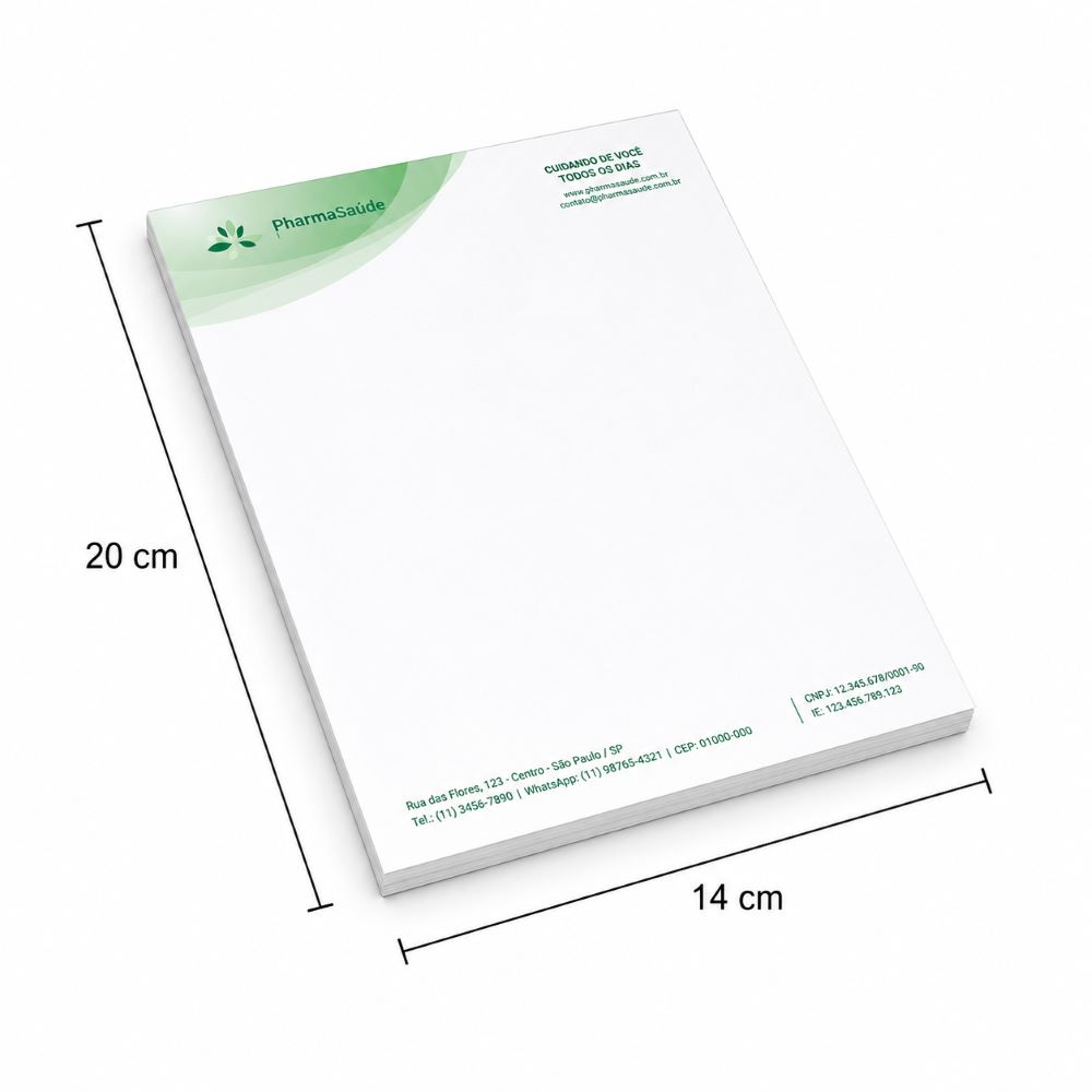 Bloco Timbrado Receituário Sulfite 90g - 15x21cm 4x0 cores c/ 100 fls - Acabamento Colado - Gráfica Globalcards