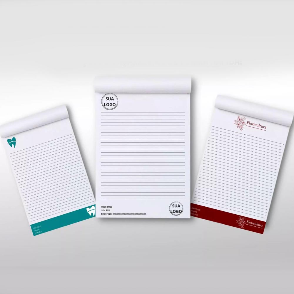 Bloco Timbrado Receituário Sulfite 90g - 14x20cm 4x0 cores c/ 100 fls - Acabamento Colado - Gráfica Globalcards