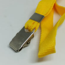 Cordão Liso 12mm para crachá c/ presilha clips jacaré amarelo