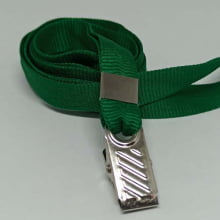 Cordão Liso 12mm para crachá c/ presilha clips jacaré verde
