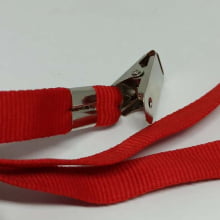 Cordão Liso 12mm para crachá c/ presilha clips jacaré vermelho
