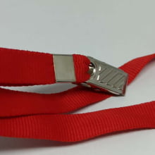 Cordão Liso 12mm para crachá c/ presilha clips jacaré vermelho
