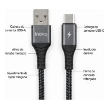 Cabo USB-A para USB-C Inova MD-13166 60W 1m Trançado Carga e Dados - Gráfica Globalcards